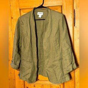 Peck & Peck Olive Green Open Front Lightweight Linen Blazer Size Large